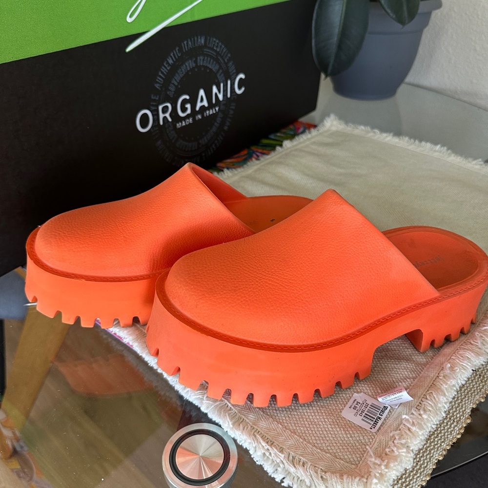 Jeffrey Campbell Bae Platform Orange Slip-On Clogs Rubber Chunky Mule - Picture 8 of 12